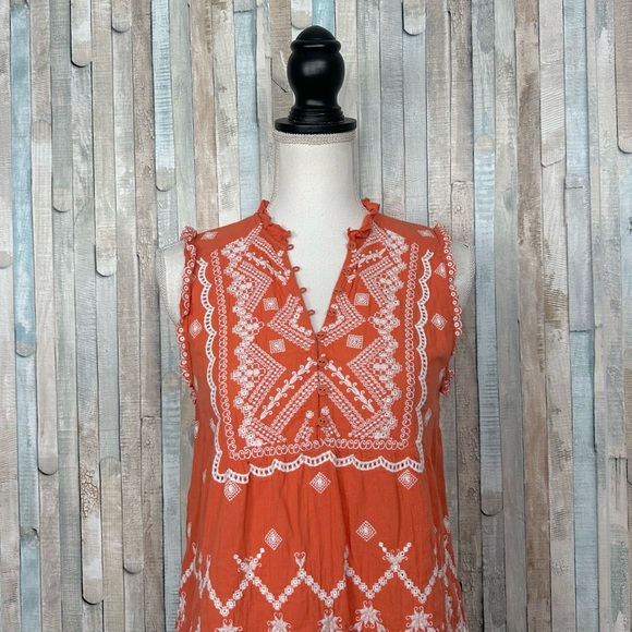 Sundance PXS XS Coral Cotton Embroidered Scallop Annette Eyelet Top Blouse Boho - Picture 3 of 7